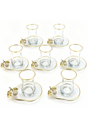 Özel Seri 6 Lı Çay Seti Hediyelik Çay Takımı Altın