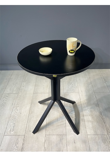 İkra Yuvarlak Siyah Balkon Masası Mutfak Yemek Masası 60 Cm