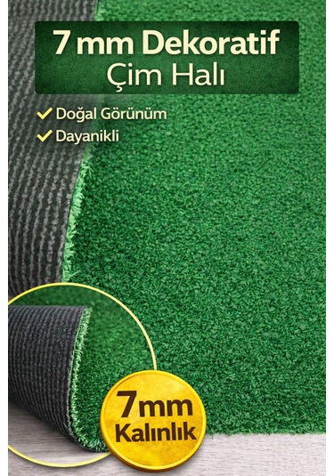 7 Mm Dekoratif Çim Halı Doğal Görünüm, Pratik Kullanım 100 x 100