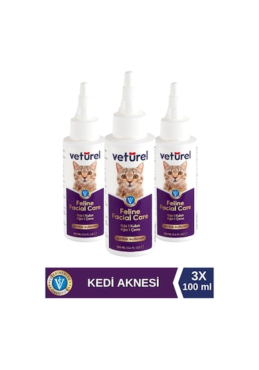 Veturel Kedi Yüz Temizleme Kulak Burun Ağız Çene Gözyaşı Lekesi Bakım Spreyi 3 x 100 ML