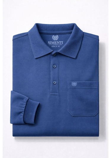 Classics Men Simenti Büyük Beden Erkek Polo Yaka Sweatshirt - 7564 Mavi