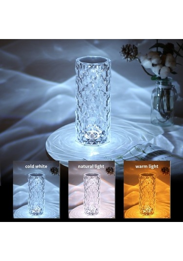 Akrilik Elmas Masa Lambası Usb Şarj Edilebilir Kristal Başucu Gece Lambası Dekoratif Yatak Odası Gece Lambası Şeffaf