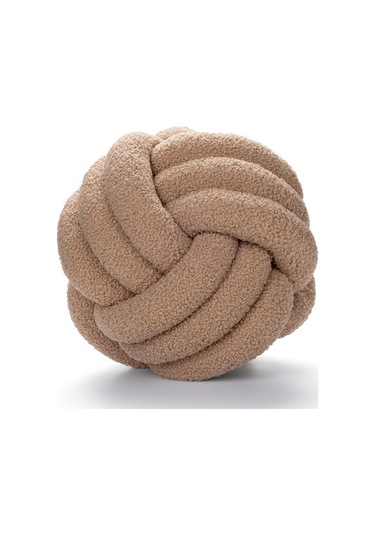 Düğümlü Top Atmak Yastık Kuzu Yün Rulo Kanepe Atmak Yastık 35cm-14 Ekru