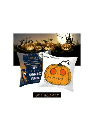 Folinda Halloween Dekoratif Yastık Kılıfı, Kayısı Derisi Kadife, Bat-ay-kabak Desenli, Ev-araba Partisi Dekoru, 45x45cm, Kombinasyon 7 Diğer