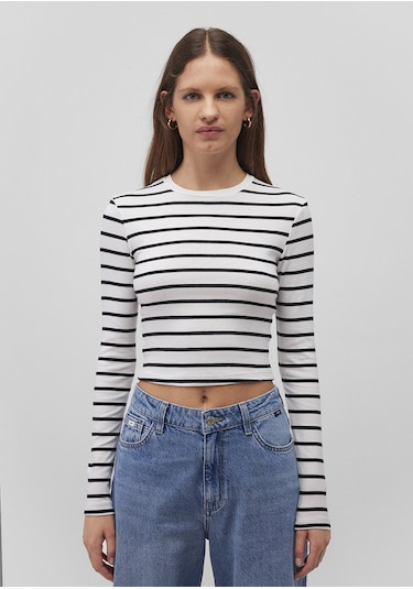 Mavi - Uzun Kollu Siyah Crop Basic Tişört 1612822-85407 Siyah