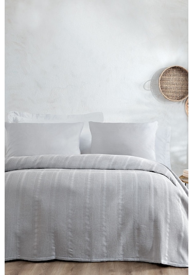 Liona Çift Kişilik %100 Pamuk Pike Takımı - Gri