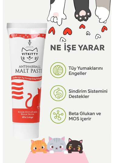 Vitkittykediler İçin Tüy Yumağı Önleyici Ve Sindirim Destekleyici Malt Macunu 100g Antıhaırball Malt Past