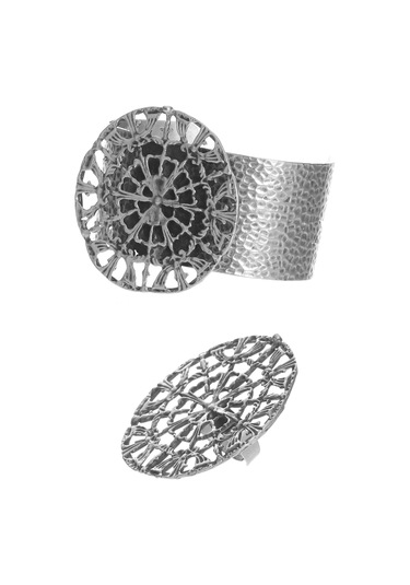 Labalaba Kadın Antik Gümüş Kaplama Ayarlanabilir Geniş Band Örümcek Ağı Figürlü Bileklik & Yüzük Set Gümüş