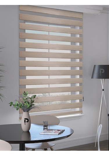Br Perle Pliseli Sütlü Kahverengi Zebra Perde Yüksek Kalite Alüminyum Kasa Sütlü Kahve