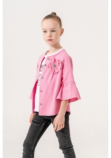 Kız Çocuk Çiçek Gömlekli İkili Kız Takım 3127 Pembe