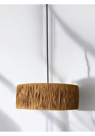 El Yapımı Bohem Silindir Rustik Rafya Avize Ahşap