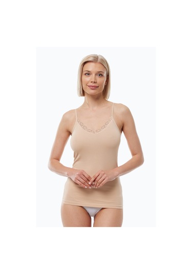 Malabadi Kadın Ten Rengi İnce Askılı Çift Yönlü Dantelli Modal Atlet 1045 Ten