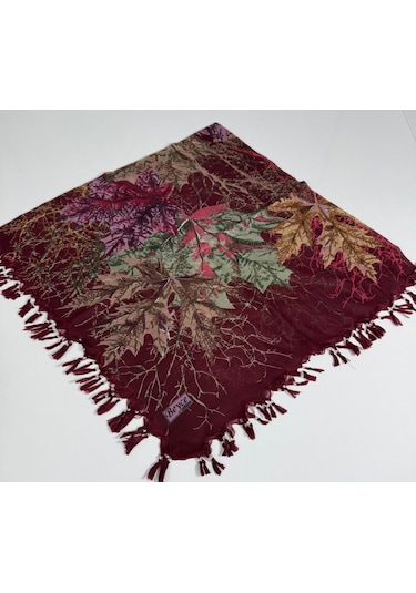 Beyce Cotton Sökme Boncuklu Desenli Tülbent 06439 Bordo