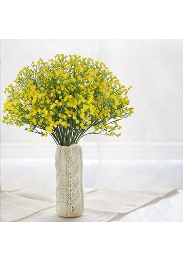 Hangfox Sarı Pu Plastik Yapay Gül 12 Adet - 53cm Boy, 90 Küçük Çiçek, Eğilebilir Gövde, Vazo Hariç