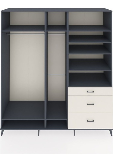 Kronos Dolap 9 Raflı 3 Çekmeceli 3 Askılı 220x59x243 Antrasit-antrasit/aytaşı Antrasıt/aytası