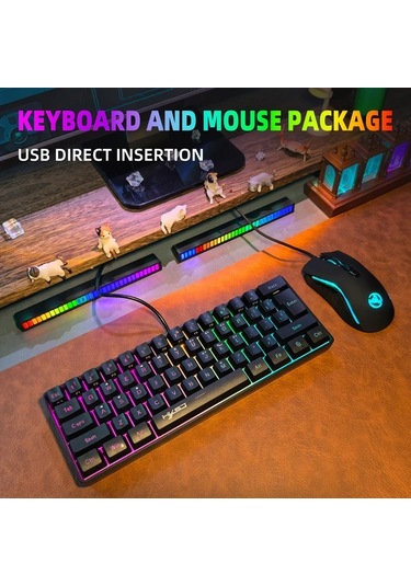Techbloom V700+a869 White 61 Tuş Rgb Aydınlatmalı Mini Kablolu Oyun Klavyesi Ve Ergonomik Fare Seti Ofis Ve Oyun Kullanımı İçin Diğer