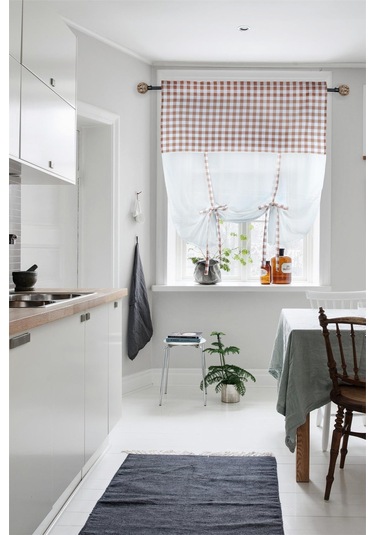 Naturel Potlu Ekose Tül Perde Retro Kahve Rengi