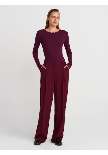 Dilvin 31442 Uzun Kollu Çıtçıt Düğmeli Top-bordo Bordo