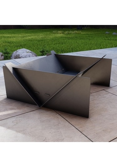Kare Portatif Ateş Çukuru Çift Izgaralı Bahçeniz İçin Dekoratif Siyah