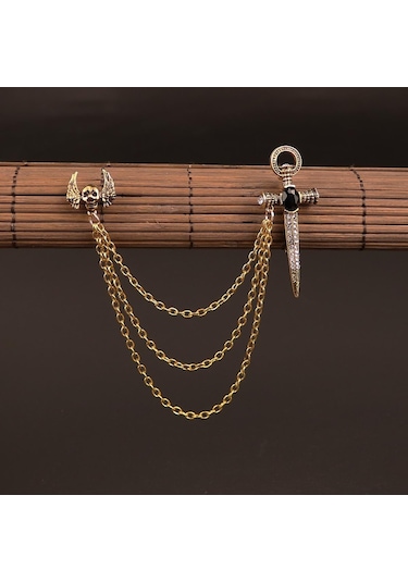 Suntek Antik Altın Kristal Çapraz Broş Zincir Erkek Düğün