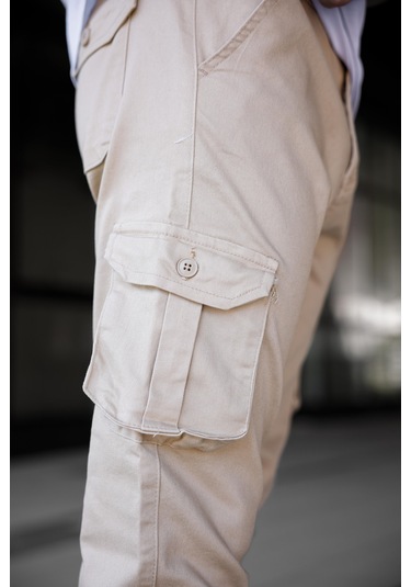 Kargo Cepli Gabardin Kumaş Bej Renk Erkek Pantolon-1798 Bej