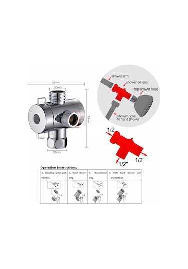 1/2 İnç 3 Yollu T-adaptör Banyo Duş Başlığı Kola Monte Yönlendirme Vanası Musluğu