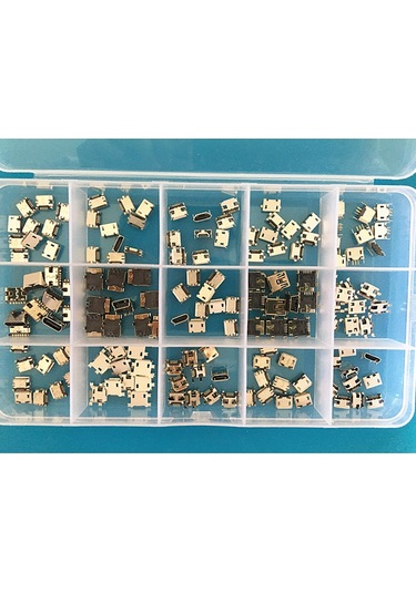 Kosona 150 Adet Micro Usb Konnektör Seti, Profesyonel Bakım İçin 15 Farklı Tip, Düzenli Saklama Kutusu