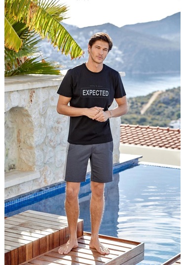 Erkek Kısa Kol Şortlu Siyah Pijama Takım C7t3n9o42 001