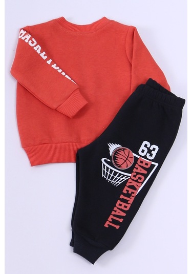 Erkek Bebek 3 İplik Eşofman Takımı Basketbol Baskılı A45 Kiremit