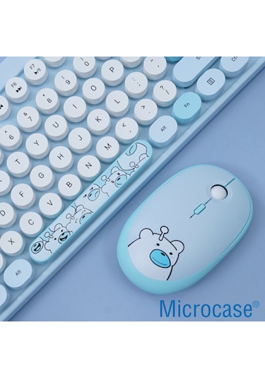 Geezer AL4186 Ayıcık Desenli Kablosuz Renkli Klavye + Mouse