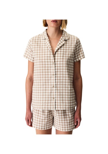 Penti Latte Beige Gingham Gömlek Şortlu Pijama Takımı