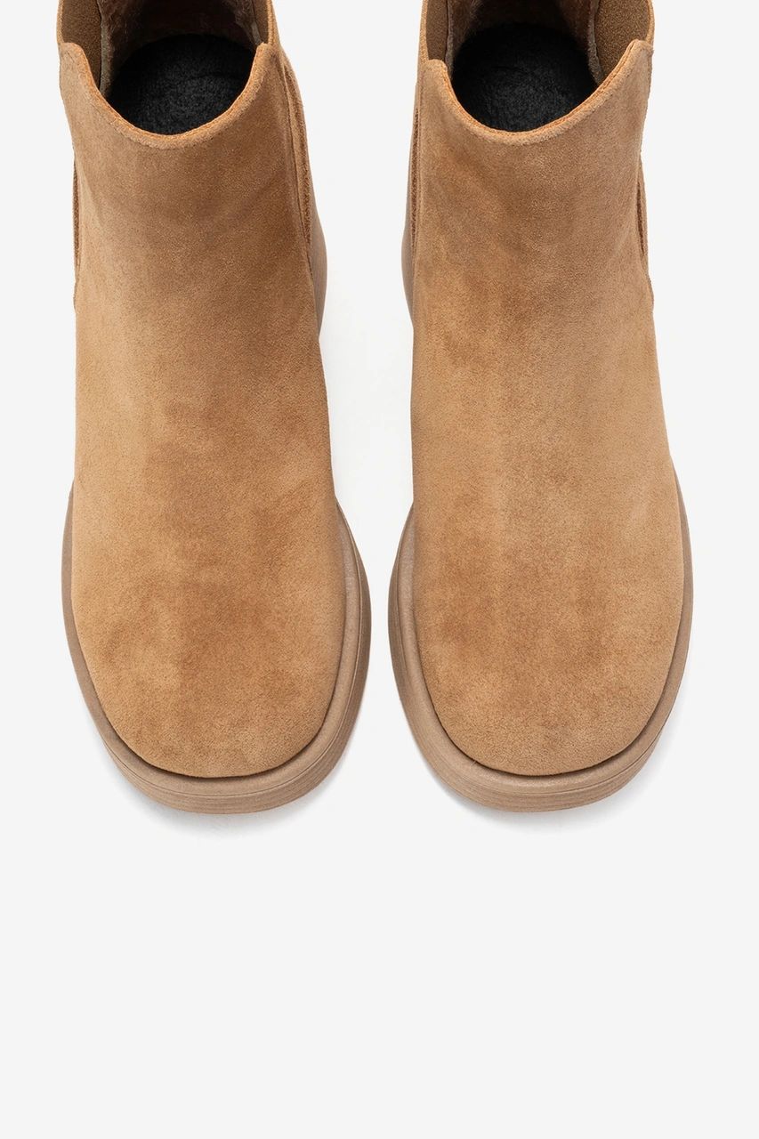 Lysa Taba Süet Lastikli Hakiki Deri Kadın Platform Topuklu Bot Taba Süet