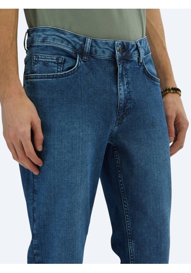 Orta Mavi Slim Fit Denim Pamuk Karışımlı Pantolon Orta Mavi