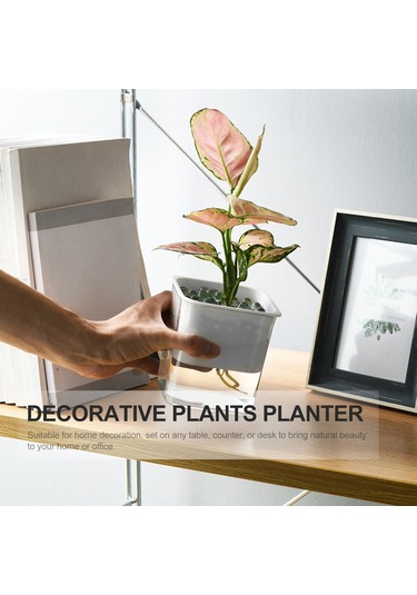 Vkemall Otomatik Sulama Özelliği İle Şeffaf İki Katlı Bitki Saksısı - İç/çevre Kullanıma Uygun, Pp+pc Malzeme, Su Seviyesi Görünür