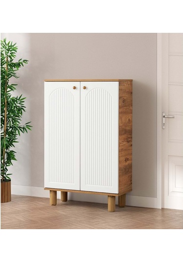 Mobilgen Beyaz - Ceviz Bohem Ayakkabılık Beyaz - Ceviz