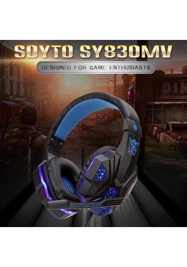 Moveevo Sy830mv Oyuncu Kulaklığı - Ayarlanabilir Mikrofon, Ses Kontrolü, Işıklı, Aux+usb Bağlantı, Siyah-mavi