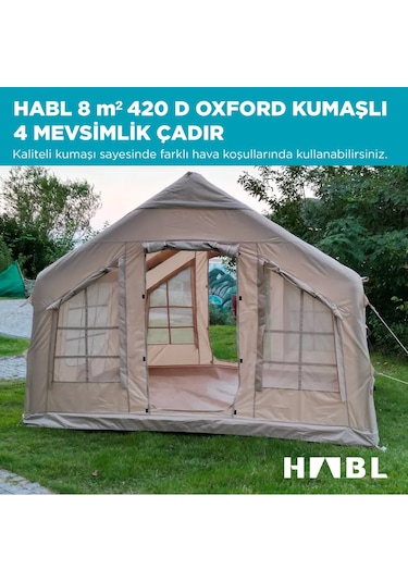 Habl 8 Kişilik 8 m2 4 Mevsim Şişme Çadır 320x250x220 CM - Bej