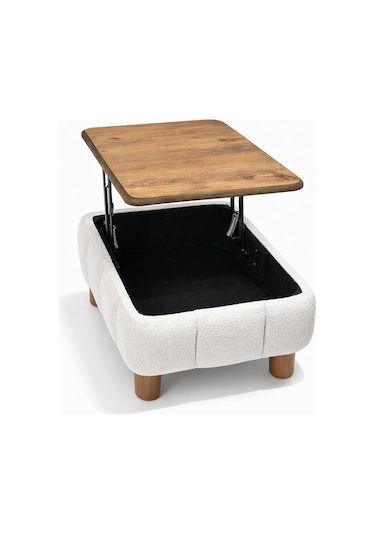 Ester Sandıklı Mekanizmalı Orta Sehpa/bench, Kırık Beyaz