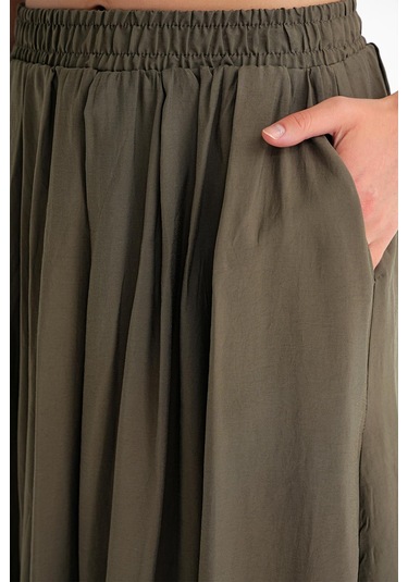 4612 Kadın Yandan Cepli Pileli Bol Etek Haki Haki 4612 Kadın Yandan Cepli Pileli Bol Etek Haki Haki