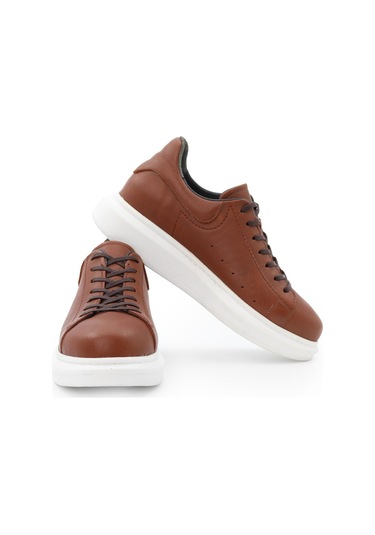 Günlük Gizli Topuklu Taba Hakiki Deri Boy Uzatan Ayakkabı Taba