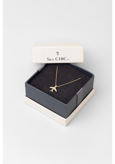 So Chic Uçak Figürlü 18 Ayar Sarı Altın Kaplama 45 Cm Gümüş Minimal Kolye Sarı