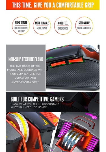 Maiyame T-wolf V9 Rgb Aydınlatmalı Profesyonel Oyun Faresi, 3200 Dpı, 7 Işık Modu, Ergonomik Tasarım, Windows/mac Uyumlu 001