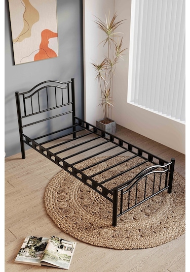 Argimo Belinay Çift Kişilik Ferforje Siyah Metal Karyola 140x190