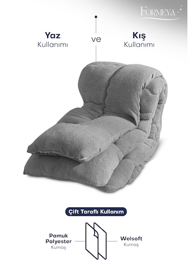 Formeya Lüx Çift Taraflı Welsoft Tek Kişilik Yorgan Gri
