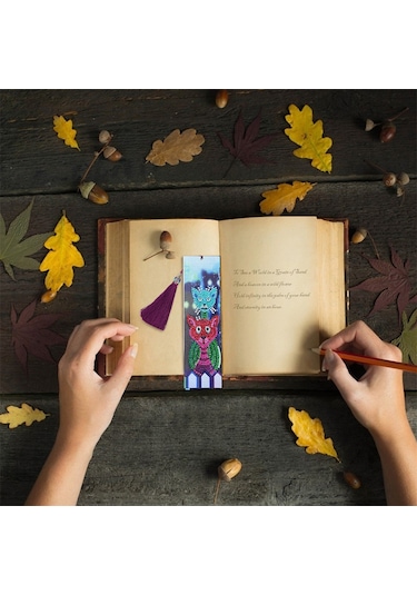 Dianziye Kedi Desenli Deri Kitap İmi - 21x6 Cm Boyutlu Dıy Yapım Seti Araçlı