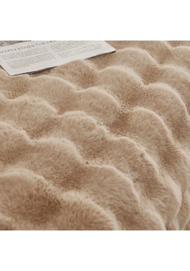 Novahub Kış Yumuşak Tavşan Peluş Kanepe Havlusu, Modern Düz Renk Açık Kahve Örtü Açık Kahve