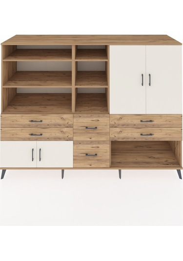 Kronos Dolap 10 Raflı 6 Çekmeceli 4 Kapaklı 220x59x163 Çam-aytaşı Çam-aytaşı/çam