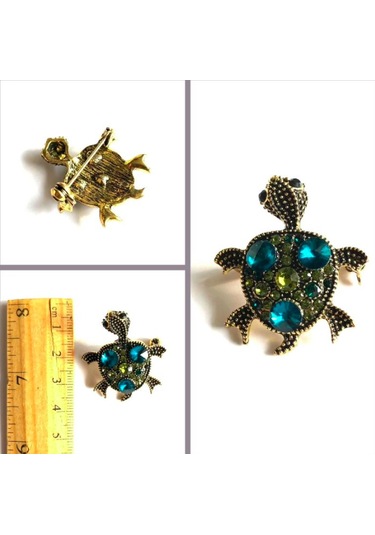 Omeniv Vintage Tarz Minik Kaplumbağa Broş İğne Kristal