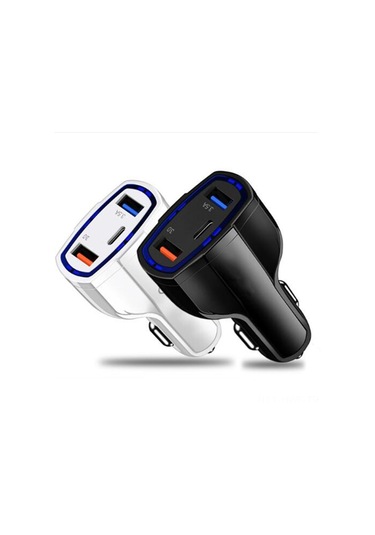 Honmex Siyah Araç Şarj Cihazı, Qc3.0 Hızlı Şarj, Çift Usb + Type-c Arayüzü, 12-24v Giriş, 5v/3.1a Çıkış