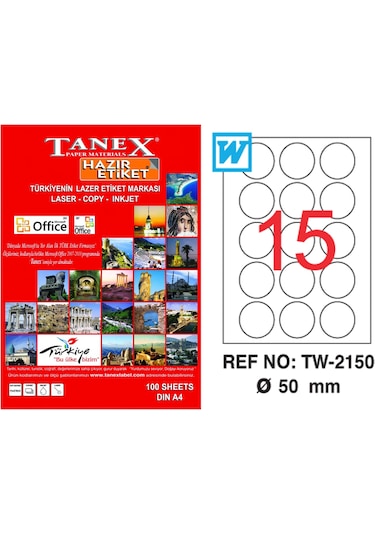Tanex Tw-2150 50 Mm Lazer Etiket 100 Lü Paket